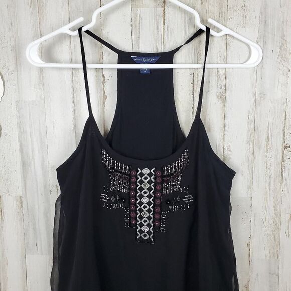 American Eagle Outfitters Beaded Tank Top Black Small - Picture 2 of 10